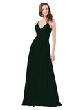 Ever Green A-Line V-Neck Spaghetti Straps Sleeveless Long Bridesmaid Dress Kari