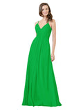 Green A-Line V-Neck Spaghetti Straps Sleeveless Long Bridesmaid Dress Kari