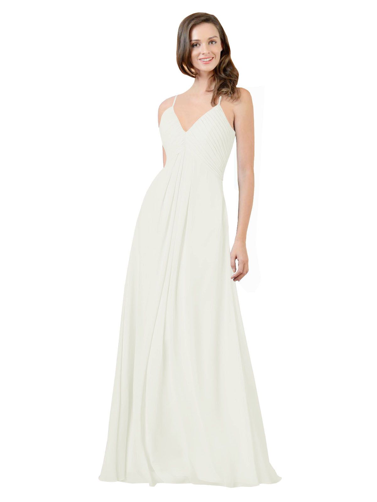 Ivory A-Line V-Neck Spaghetti Straps Sleeveless Long Bridesmaid Dress Kari