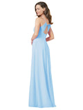Light Sky Blue A-Line V-Neck Spaghetti Straps Sleeveless Long Bridesmaid Dress Kari