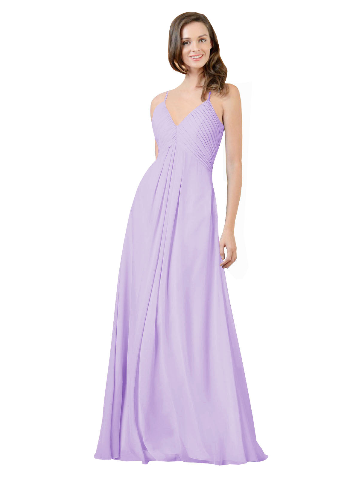 Lilac A-Line V-Neck Spaghetti Straps Sleeveless Long Bridesmaid Dress Kari