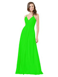 Lime Green A-Line V-Neck Spaghetti Straps Sleeveless Long Bridesmaid Dress Kari
