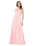 Pink A-Line V-Neck Spaghetti Straps Sleeveless Long Bridesmaid Dress Kari