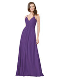 Plum Purple A-Line V-Neck Spaghetti Straps Sleeveless Long Bridesmaid Dress Kari