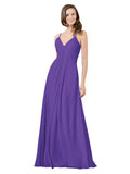 Purple A-Line V-Neck Spaghetti Straps Sleeveless Long Bridesmaid Dress Kari