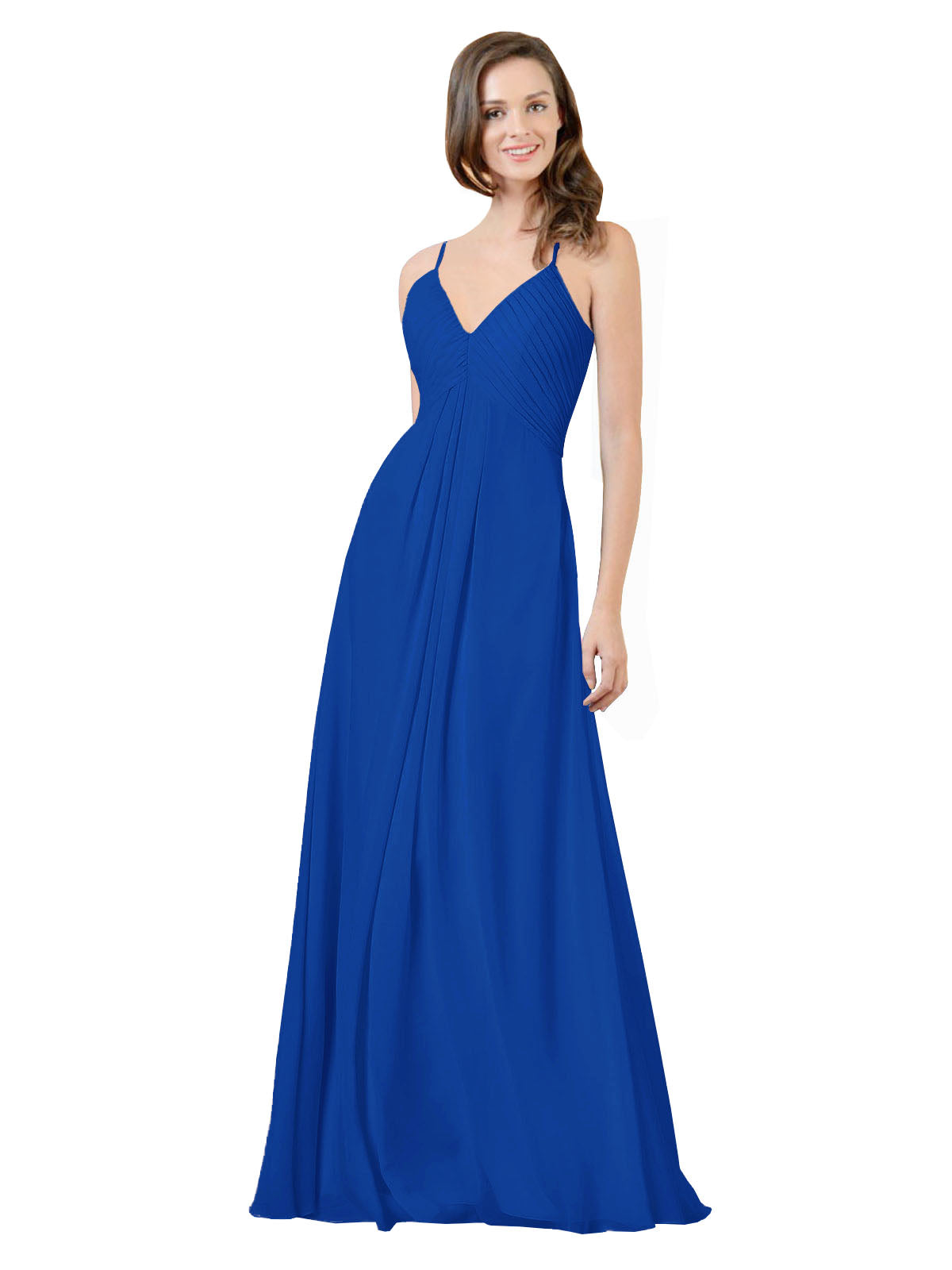 Royal Blue A-Line V-Neck Spaghetti Straps Sleeveless Long Bridesmaid Dress Kari