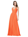 Tangerine Tango A-Line V-Neck Spaghetti Straps Sleeveless Long Bridesmaid Dress Kari
