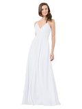 White A-Line V-Neck Spaghetti Straps Sleeveless Long Bridesmaid Dress Kari
