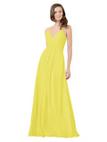 Yellow A-Line V-Neck Spaghetti Straps Sleeveless Long Bridesmaid Dress Kari