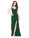 RightBrides Bradi Dark Green A-Line Spaghetti Straps Sleeveless Long Bridesmaid Dress