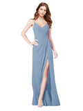 RightBrides Bradi Dusty Blue A-Line Spaghetti Straps Sleeveless Long Bridesmaid Dress