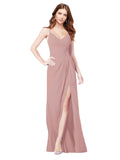 RightBrides Bradi Dusty Pink A-Line Spaghetti Straps Sleeveless Long Bridesmaid Dress
