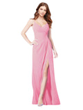 RightBrides Bradi Hot Pink A-Line Spaghetti Straps Sleeveless Long Bridesmaid Dress