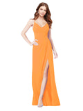 RightBrides Bradi Orange A-Line Spaghetti Straps Sleeveless Long Bridesmaid Dress