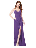 RightBrides Bradi Plum Purple A-Line Spaghetti Straps Sleeveless Long Bridesmaid Dress