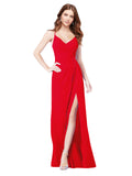 RightBrides Bradi Red A-Line Spaghetti Straps Sleeveless Long Bridesmaid Dress