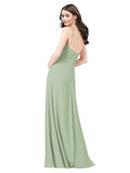 RightBrides Bradi Smoke Green A-Line Spaghetti Straps Sleeveless Long Bridesmaid Dress