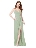 RightBrides Bradi Smoke Green A-Line Spaghetti Straps Sleeveless Long Bridesmaid Dress