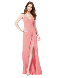 RightBrides Bradi Watermelon A-Line Spaghetti Straps Sleeveless Long Bridesmaid Dress