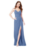 RightBrides Bradi Windsor Blue A-Line Spaghetti Straps Sleeveless Long Bridesmaid Dress