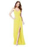 RightBrides Bradi Yellow A-Line Spaghetti Straps Sleeveless Long Bridesmaid Dress
