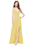 RightBrides Ofelia Daffodil A-Line Spaghetti Straps V-Neck Sleeveless Long Bridesmaid Dress