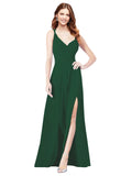 RightBrides Ofelia Dark Green A-Line Spaghetti Straps V-Neck Sleeveless Long Bridesmaid Dress