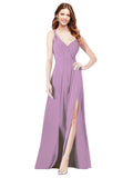 RightBrides Ofelia Dark Lavender A-Line Spaghetti Straps V-Neck Sleeveless Long Bridesmaid Dress