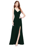 RightBrides Ofelia Ever Green A-Line Spaghetti Straps V-Neck Sleeveless Long Bridesmaid Dress