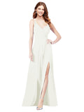 RightBrides Ofelia Ivory A-Line Spaghetti Straps V-Neck Sleeveless Long Bridesmaid Dress