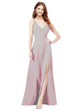 RightBrides Ofelia Primrose A-Line Spaghetti Straps V-Neck Sleeveless Long Bridesmaid Dress