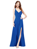 RightBrides Ofelia Royal Blue A-Line Spaghetti Straps V-Neck Sleeveless Long Bridesmaid Dress