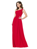 RightBrides Stephane Dark Red Sheath One Shoulder Sleeveless Long Bridesmaid Dress