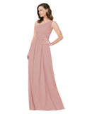 RightBrides Stephane Dusty Pink Sheath One Shoulder Sleeveless Long Bridesmaid Dress