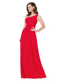 RightBrides Stephane Red Sheath One Shoulder Sleeveless Long Bridesmaid Dress