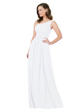 RightBrides Stephane White Sheath One Shoulder Sleeveless Long Bridesmaid Dress