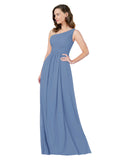 RightBrides Stephane Windsor Blue Sheath One Shoulder Sleeveless Long Bridesmaid Dress