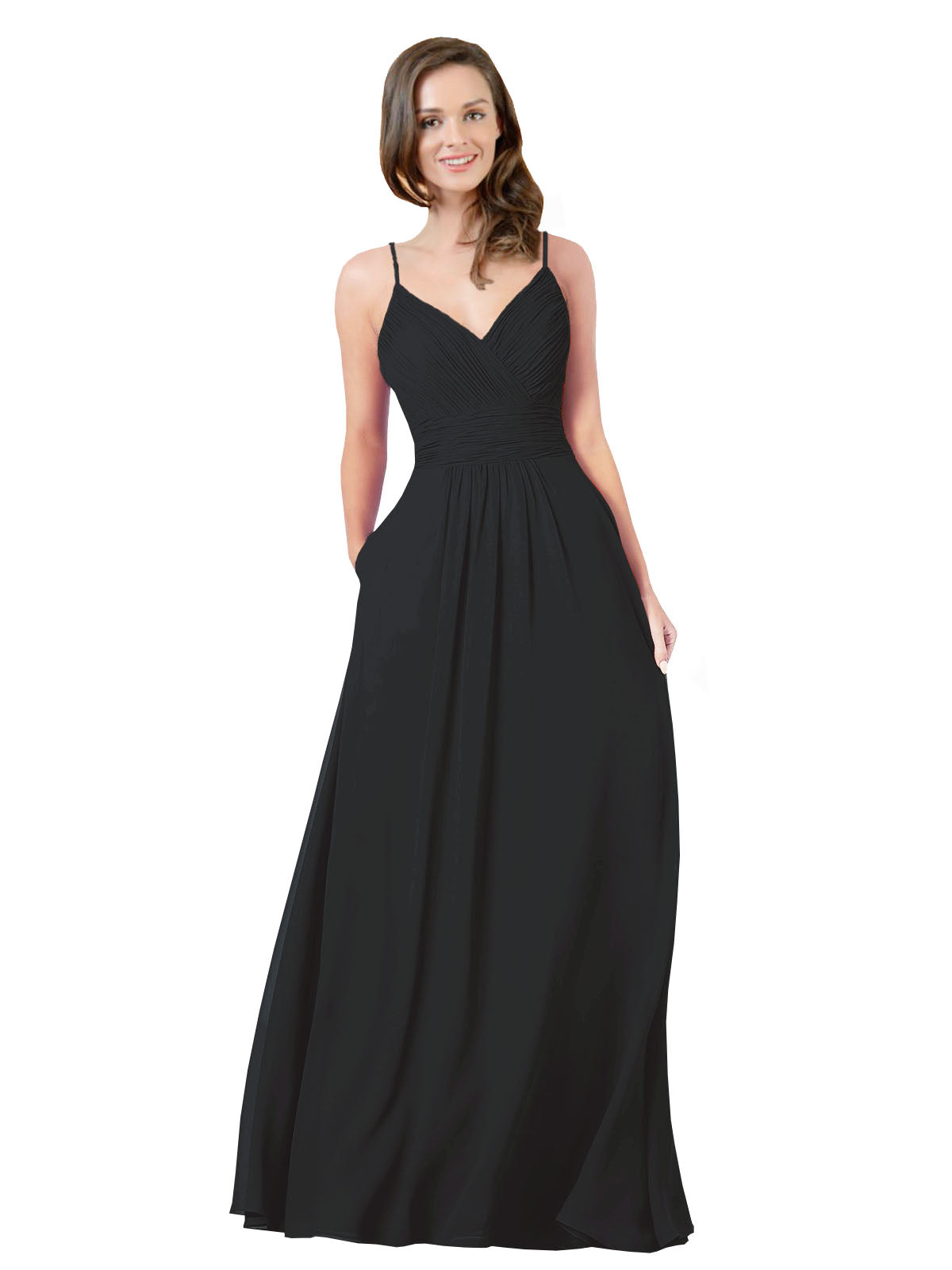 Black A-Line V-Neck Sleeveless Long Bridesmaid Dress Keeley