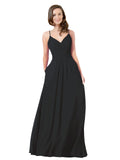 Black A-Line V-Neck Sleeveless Long Bridesmaid Dress Keeley