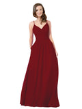 Burgundy A-Line V-Neck Sleeveless Long Bridesmaid Dress Keeley