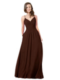 Chocolate A-Line V-Neck Sleeveless Long Bridesmaid Dress Keeley