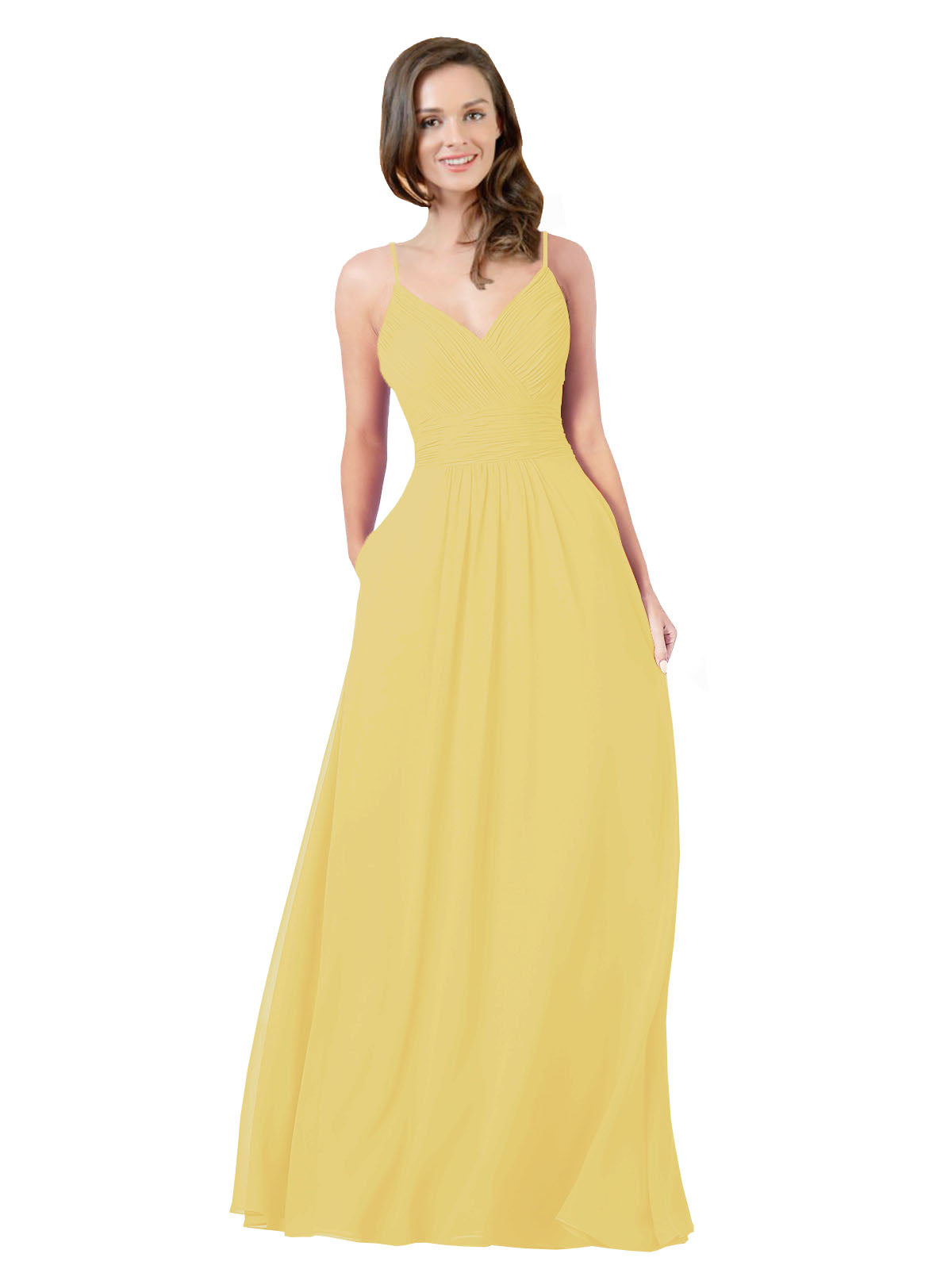 Daffodil A-Line V-Neck Sleeveless Long Bridesmaid Dress Keeley