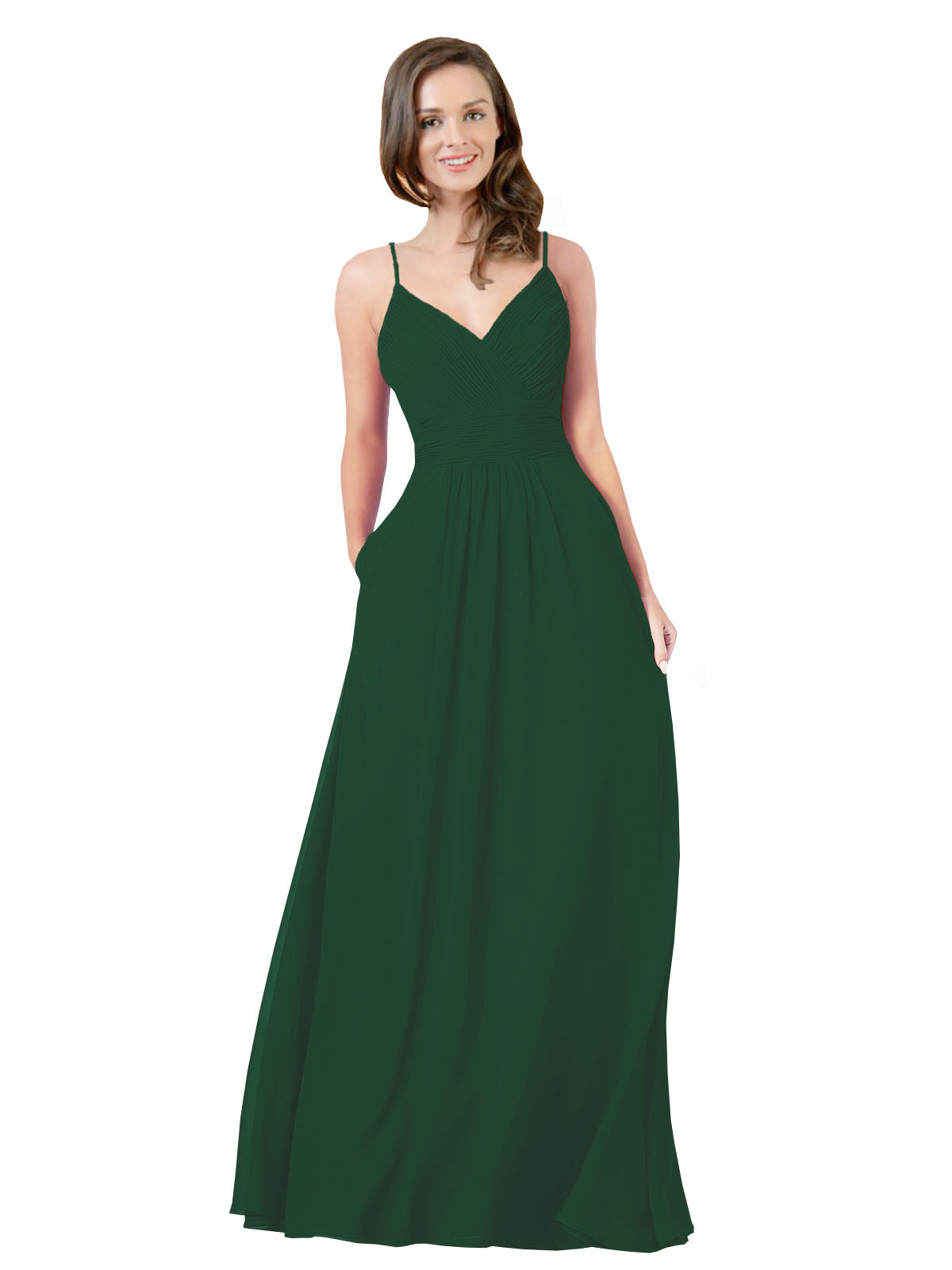 Dark Green A-Line V-Neck Sleeveless Long Bridesmaid Dress Keeley
