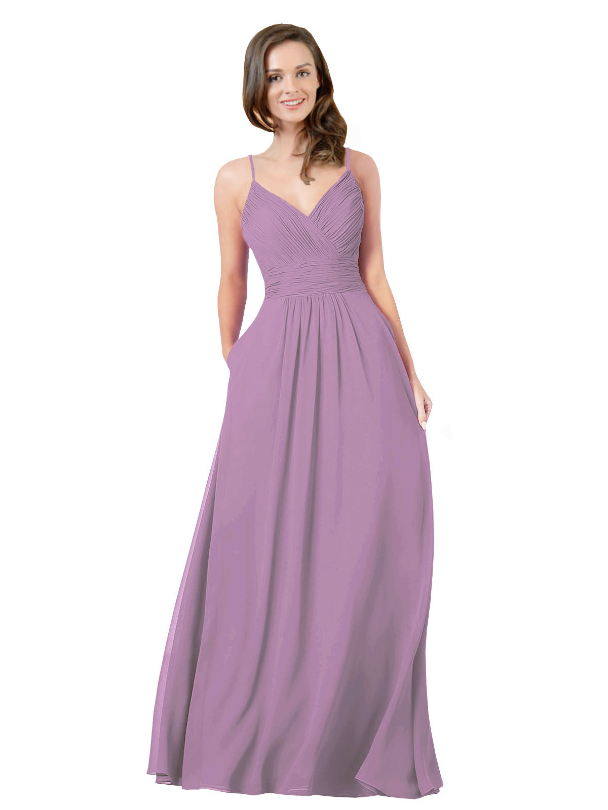 Dark Lavender A-Line V-Neck Sleeveless Long Bridesmaid Dress Keeley