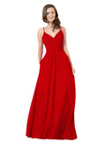 Dark Red A-Line V-Neck Sleeveless Long Bridesmaid Dress Keeley