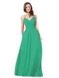 Emerald Green A-Line V-Neck Sleeveless Long Bridesmaid Dress Keeley