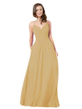 Gold A-Line V-Neck Sleeveless Long Bridesmaid Dress Keeley