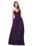 Grape A-Line V-Neck Sleeveless Long Bridesmaid Dress Keeley