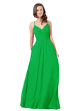 Green A-Line V-Neck Sleeveless Long Bridesmaid Dress Keeley