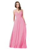 Hot Pink A-Line V-Neck Sleeveless Long Bridesmaid Dress Keeley